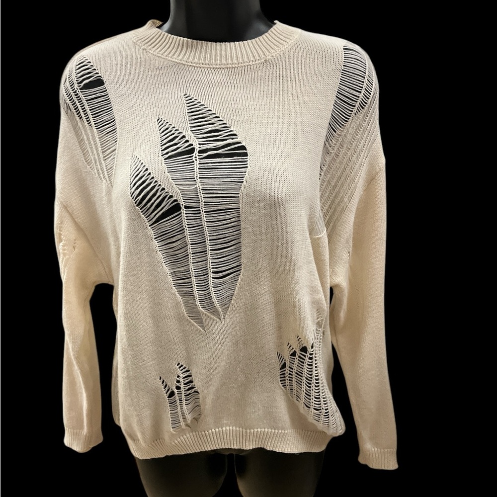 Cream Distressed Sweater - Picture 1 of 3